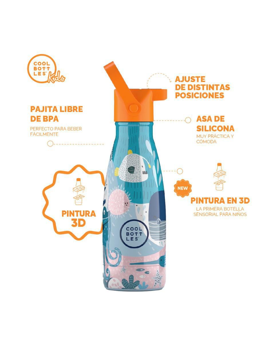 Termo de acero inoxidable Kids Sea World con tapa rosca 260 ml