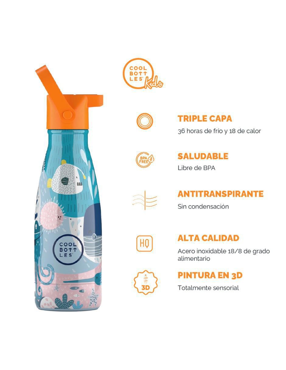 Termo de acero inoxidable Kids Sea World con tapa rosca 260 ml