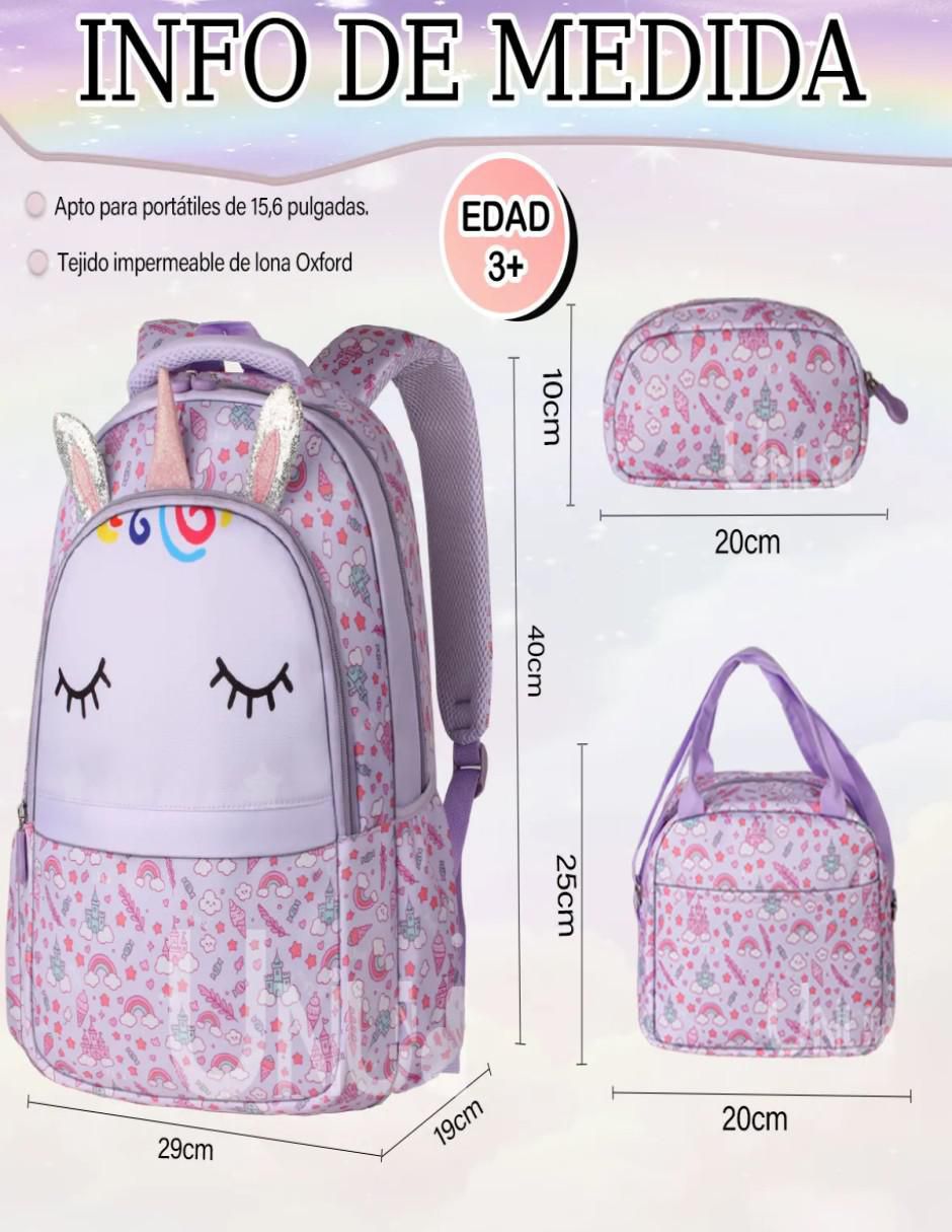 Set mochila escolar Unicornio impermeable 7