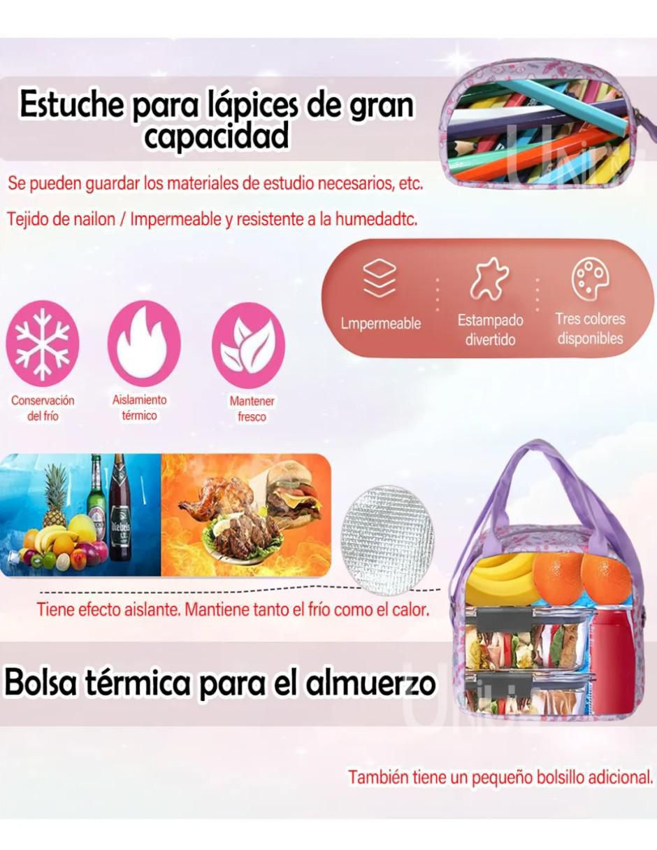 Set mochila escolar Unicornio impermeable 4