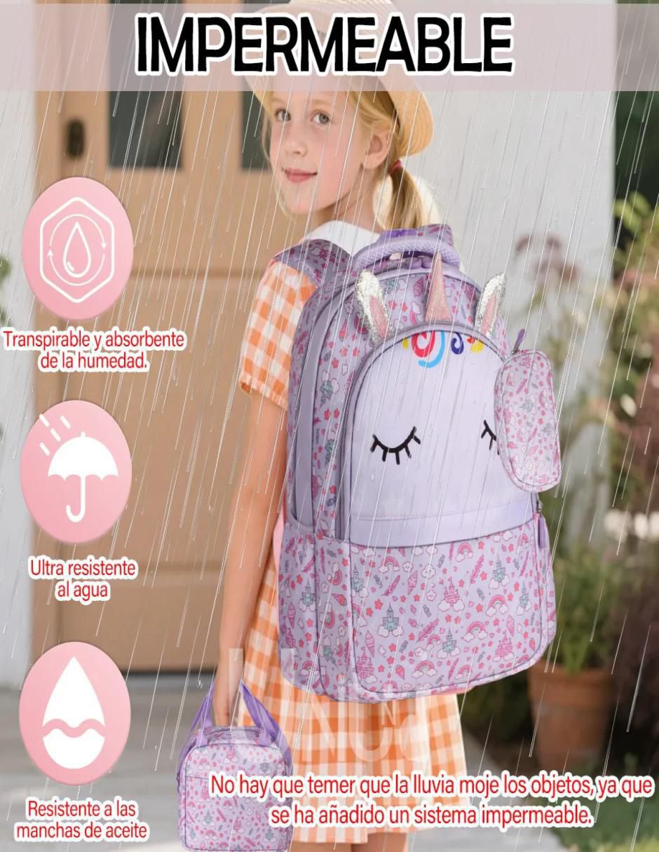 Set mochila escolar Unicornio impermeable 6