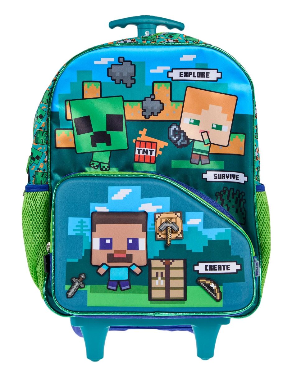 Mochila Con Ruedas Escolar Minecraft Fantástico Para Niño