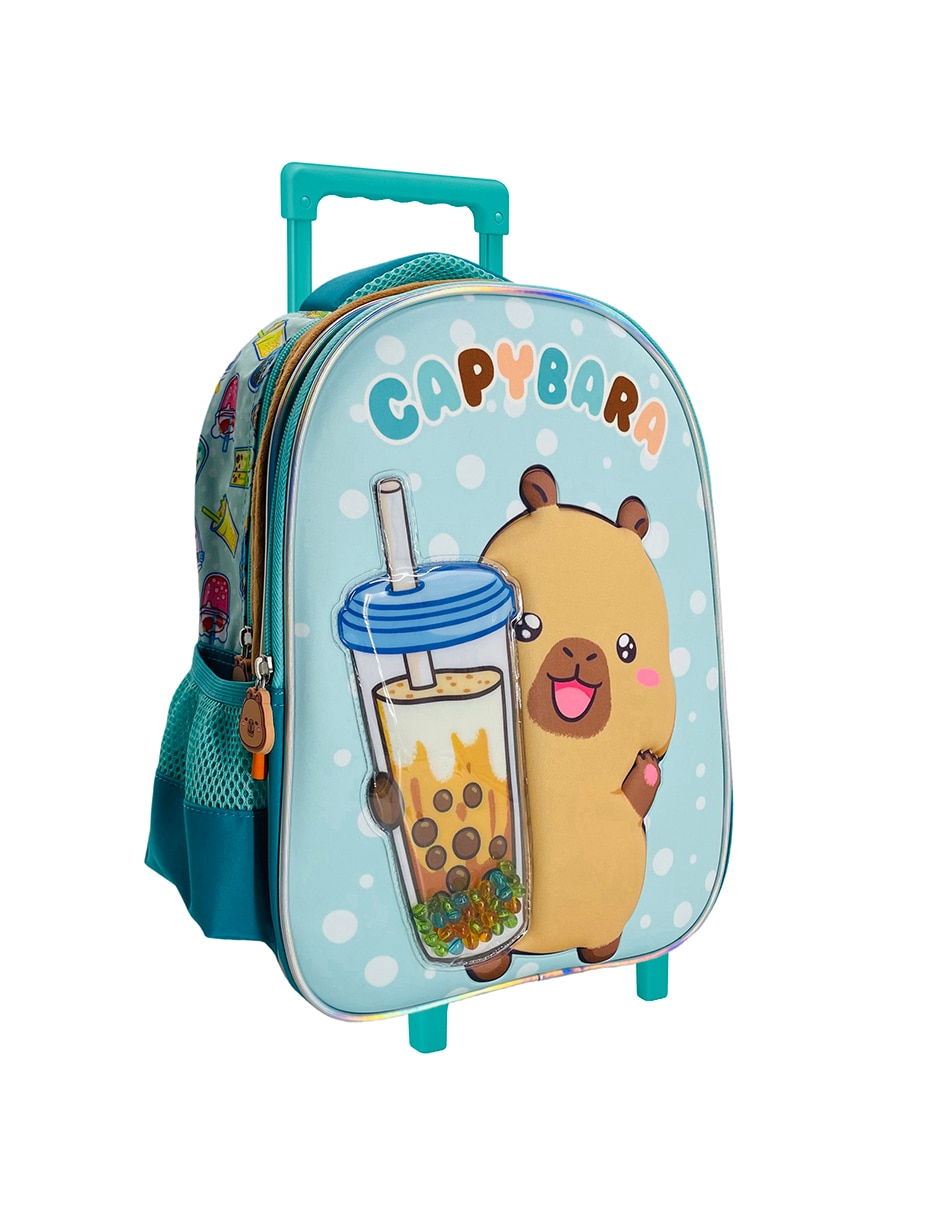 Mochila con ruedas escolar capibara capy bobba tea unisex