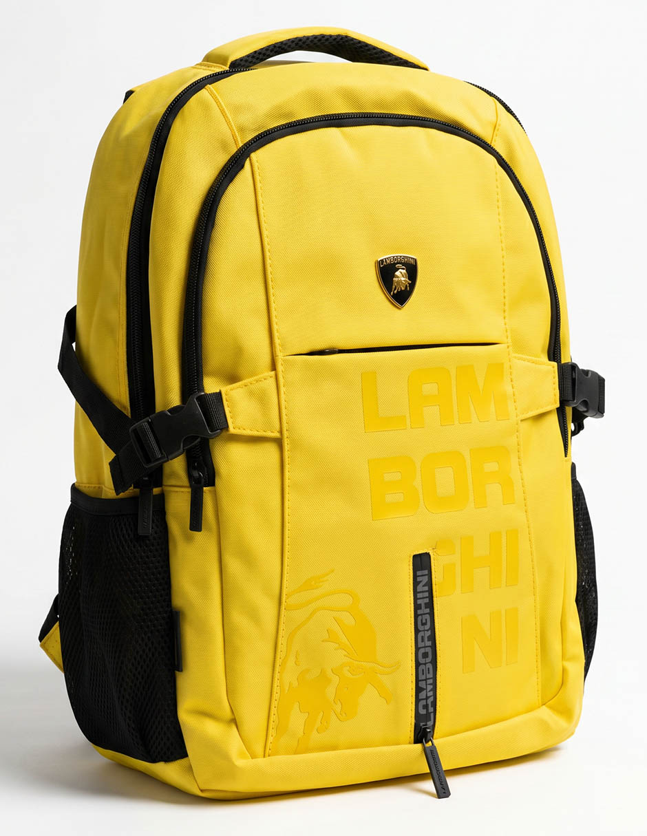 Mochila escolar lamborghini letters yellow para niño 1