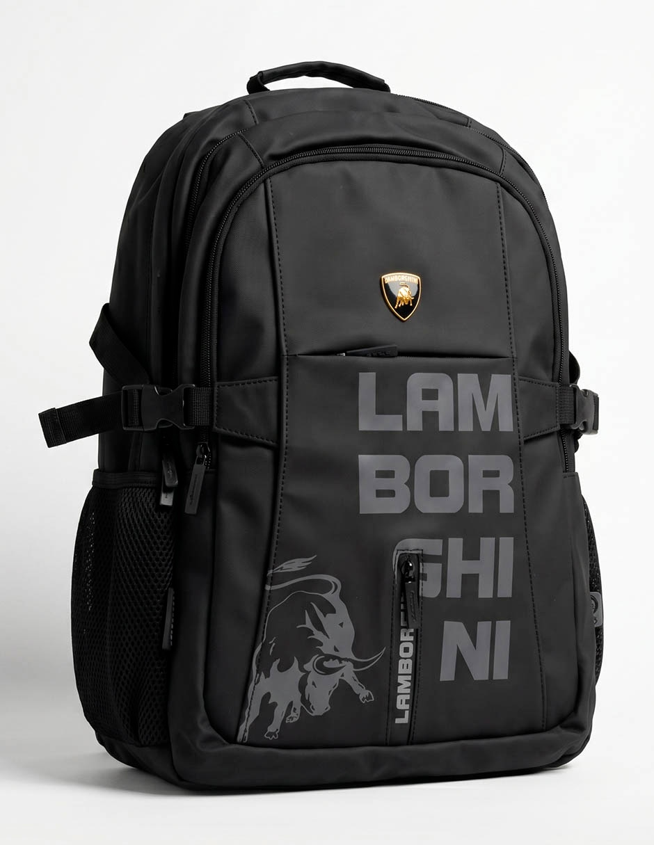 Mochila escolar lamborghini letters black para niño 1