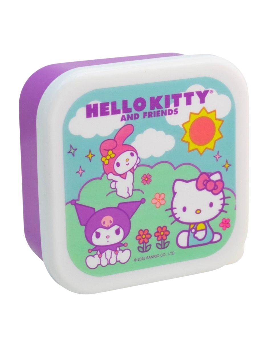 Contenedor con tapa Hello Kitty de plástico 3 piezas Contenedor con tapa Hello Kitty de plástico 3 piezas