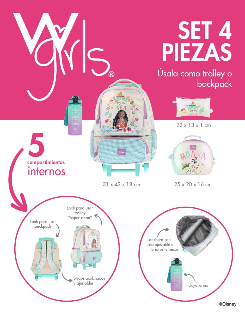 Set mochila escolar moana disney para niña 7