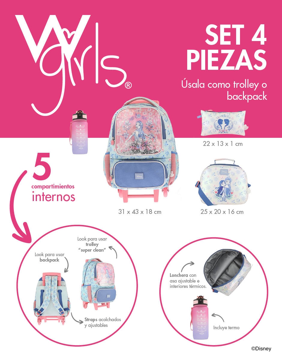 Set mochila escolar frozen disney para niña 4