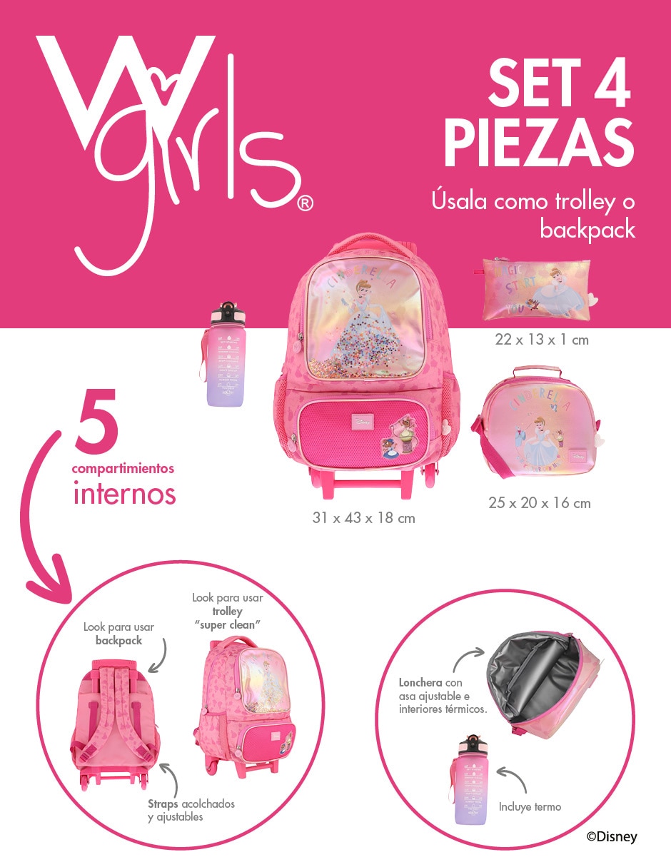 Set mochila escolar cenicienta disney para niña 10