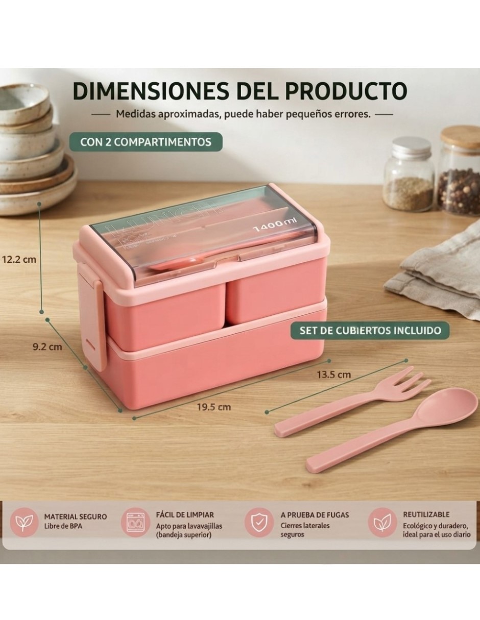 Contenedor con tapa cmtop lonchera apilable incluye cubiertos de abs 1 pieza piezas 7