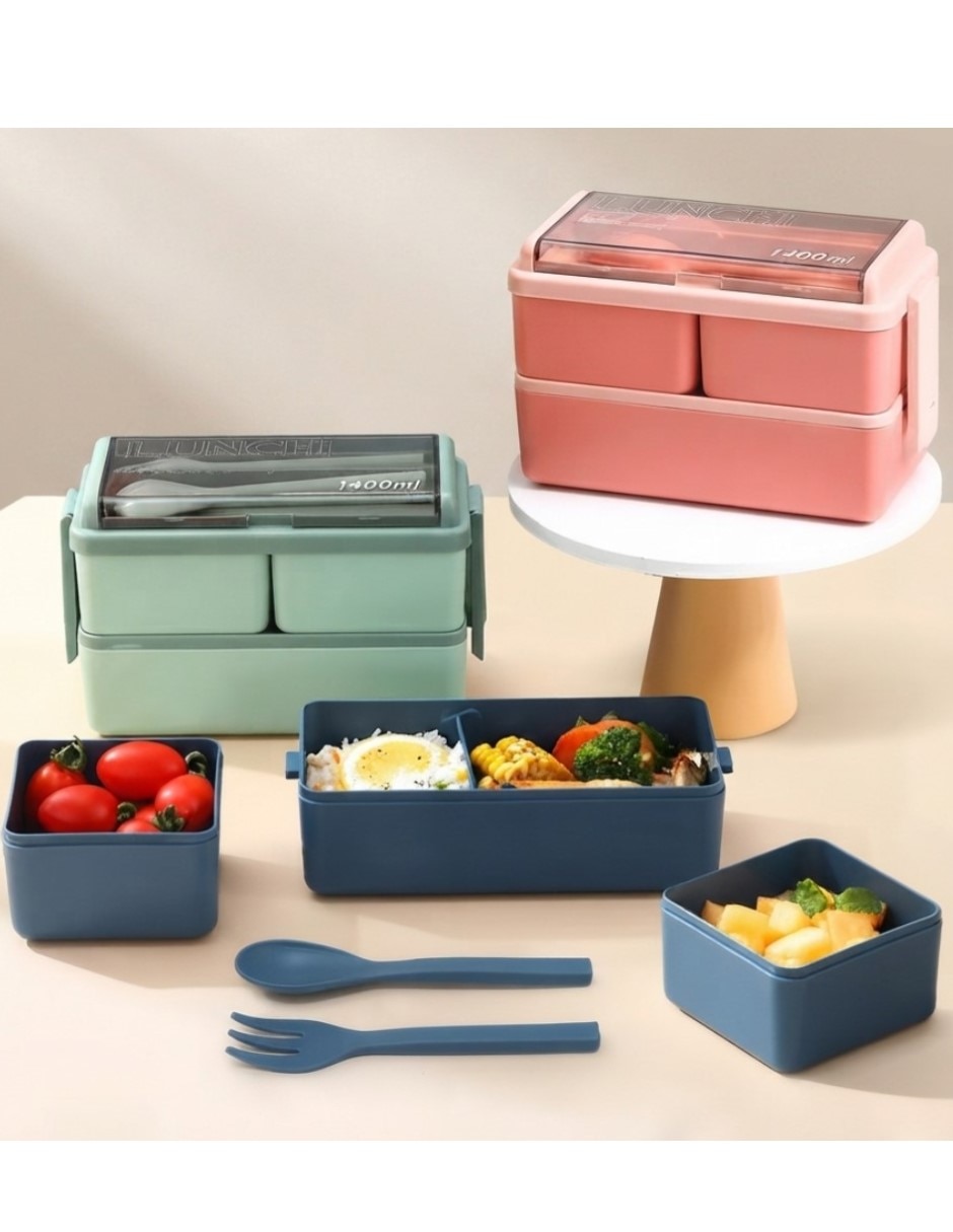 Contenedor con tapa cmtop lonchera apilable incluye cubiertos de abs 1 pieza piezas 6